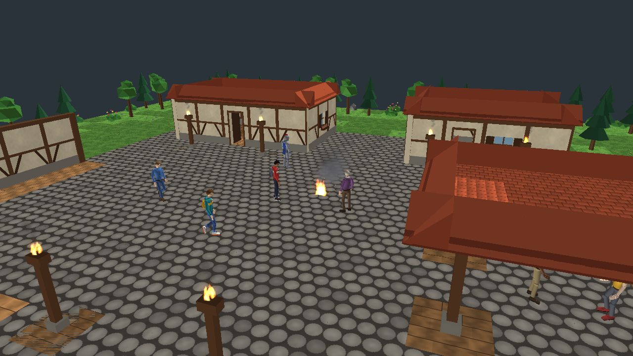 The same town square running in a GameMaker game
